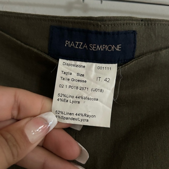 Piazza Sempione Olive Green Linen Blend Pull On Pants - Picture 4 of 8
